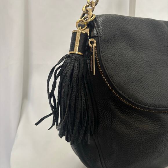 Michael Kors Bedford Tassel Satchel Bag Black Pebbled Leather Handbag Purse - Picture 7 of 16